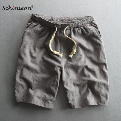 Summer Men Casual Cotton Linen Shorts Knee Length Beach Elastic Waist Shorts Solid Color Comfortable Pants New