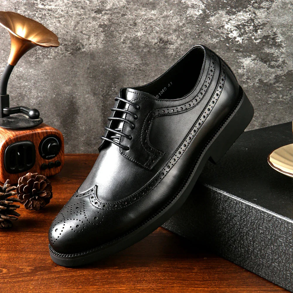 Vintage Brogue Derby Shoes Full Grain Leather Business Party Dress Shoes for Men