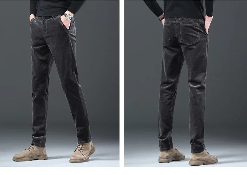 Fleece Winter Brand Men Clothing Corduroy Pants Warm Business Slim Velvet Korean Casual Trousers Male Plush Pants
