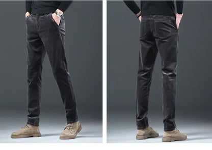 Fleece Winter Brand Men Clothing Corduroy Pants Warm Business Slim Velvet Korean Casual Trousers Male Plush Pants