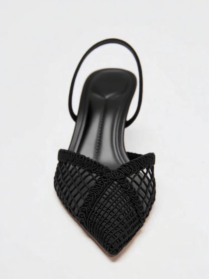 Fashion Black Hollow Mesh Woven Brand Pumps Women Comfort Pointed Toe Shallow High Heel Sandals Elegant Thin Heel Designer Shoes