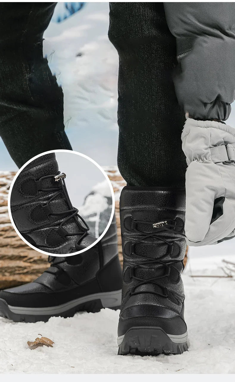 New Warm Men Plush Snow Boots High Top Winter Men's Boots Waterproof Winter Motorcycle Boots Outdoor Anti-Slip Men Hiking Boots