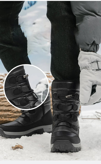 New Warm Men Plush Snow Boots High Top Winter Men's Boots Waterproof Winter Motorcycle Boots Outdoor Anti-Slip Men Hiking Boots