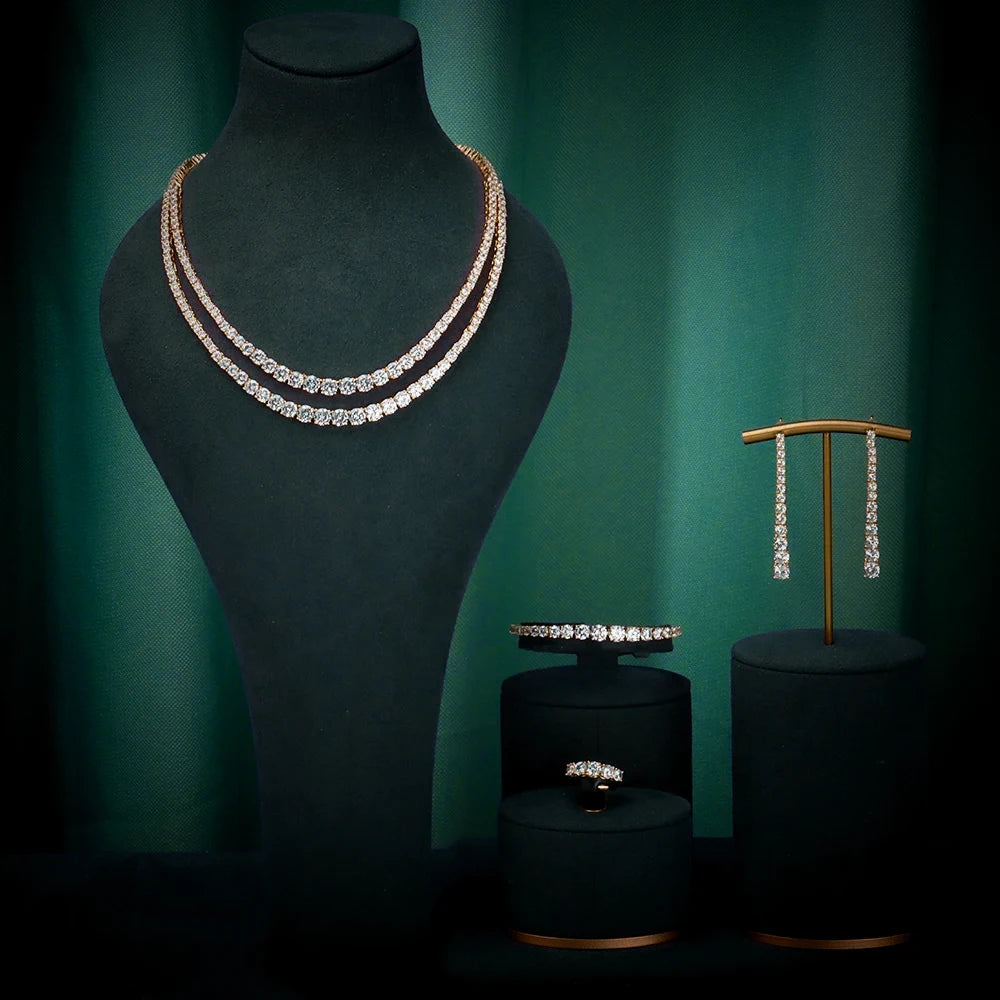 Trendy Jewelry Set for Women Layer Tennis chain Necklace Set Cubic Zircon Wedding Engagement Jewellery Accessories