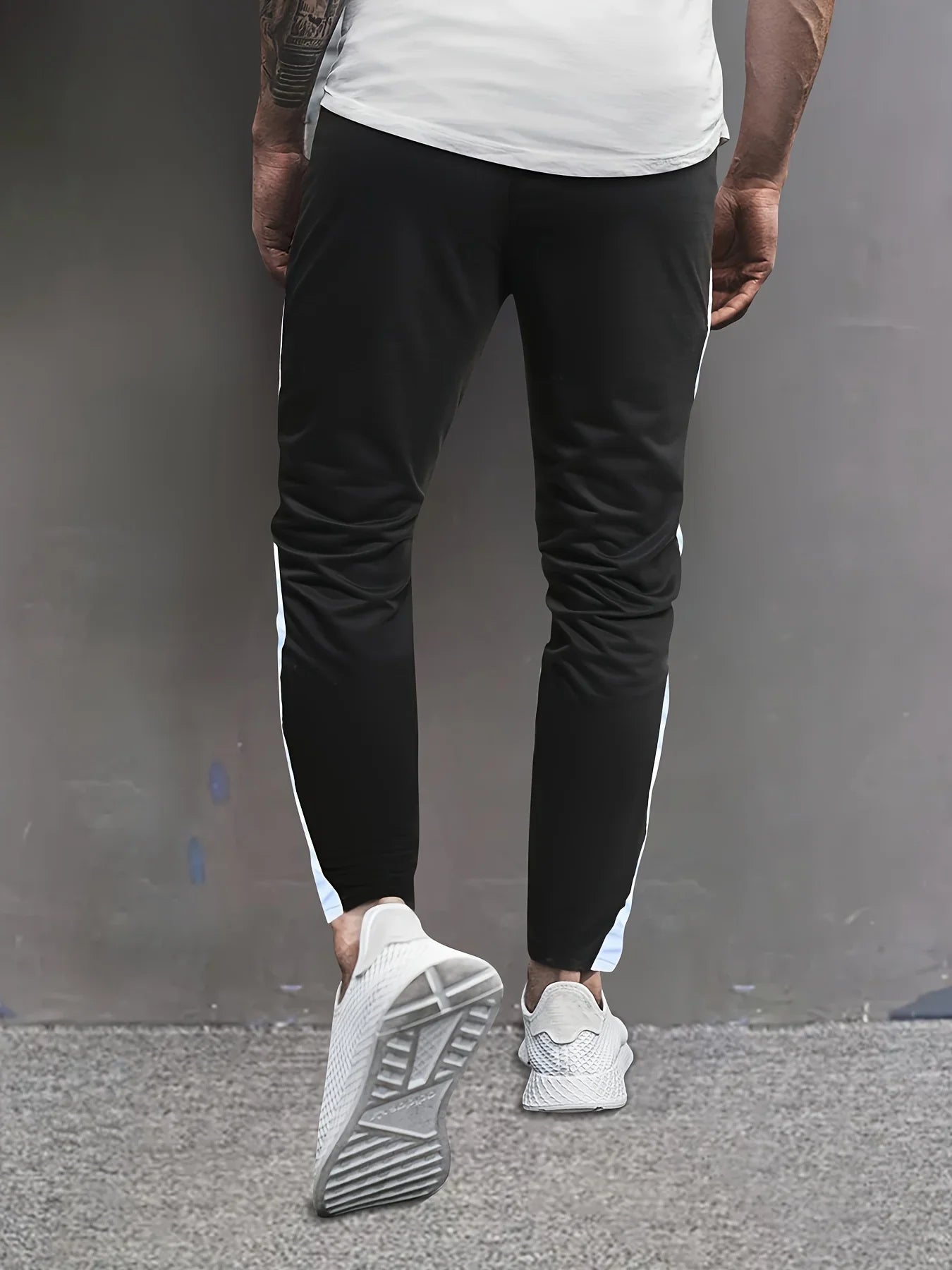 Men's color-block design jogging bottoms, men's casual stretch waist drawstring sweatpants spring and autumn sweatpants