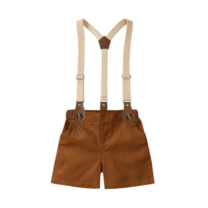 2026 Baby Boy Formal Birthday Outfit Suit Toddler Gentleman Clothes Infant Short Sleeve Bowtie Shirt+Suspender Pants Casual Sets