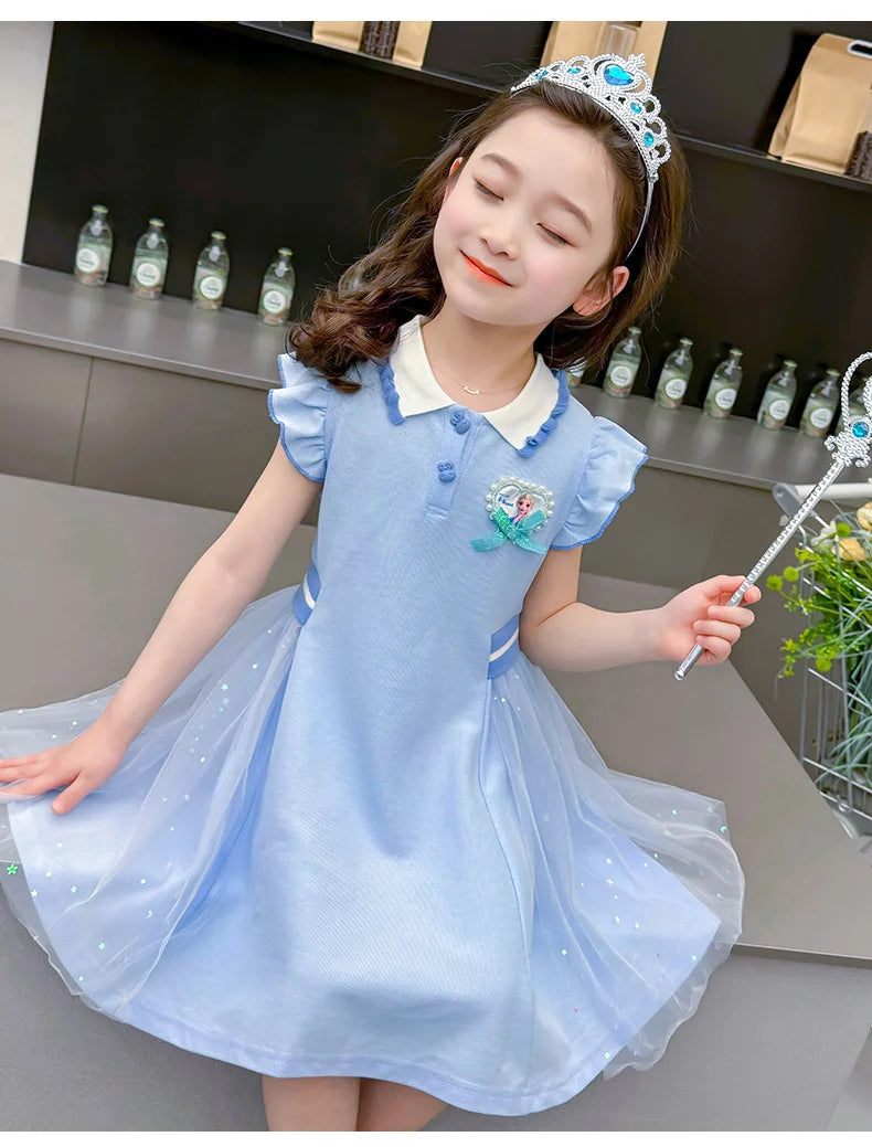 Girls Summer Princess Style Polo Dress Kids Casual Short Sleeve Lapel A-Line Dress Toddler Baby Girls Party Holiday