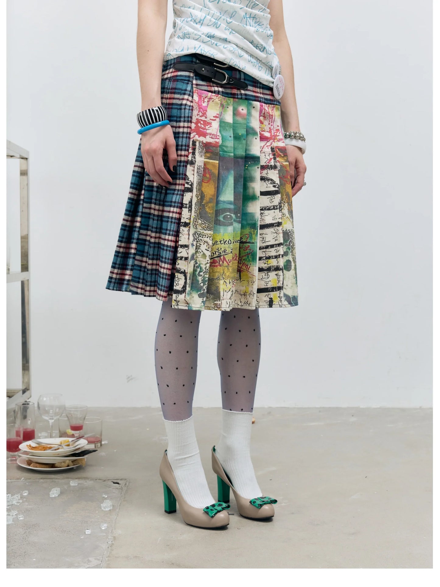 Women's Midi Skirts Tie Dye 2000s Aesthetic Harajuku Japanese Contrast Color Goblin Core American Retro High Street Design New