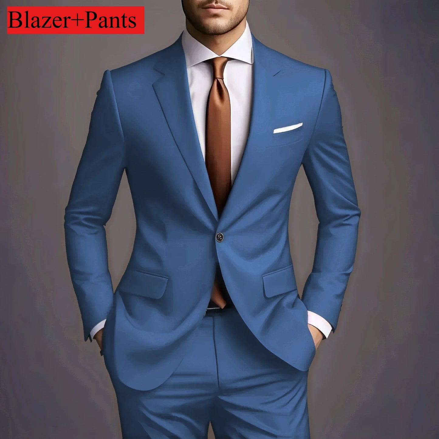 Elegant Men's Suits 2 Piece Set Fashion Korean Casual Slim Fit Social Groom Wedding Tuxedo