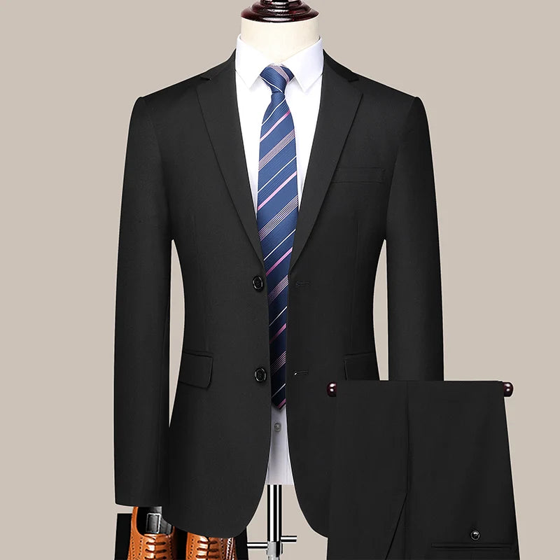 Men's Slim Fit Two-Button Wedding Suit Korean Style Business Formal Two-Piece Set with Trousers High-Quality 2025