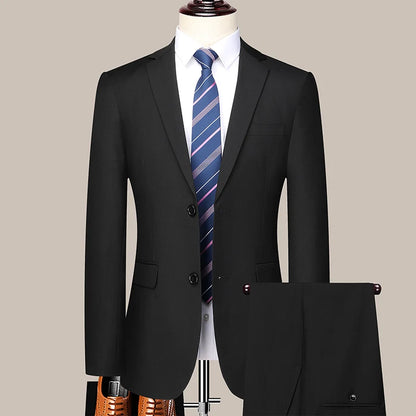 Men's Slim Fit Two-Button Wedding Suit Korean Style Business Formal Two-Piece Set with Trousers High-Quality 2025