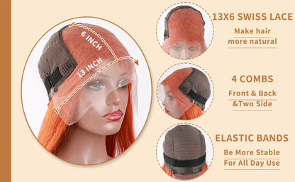 Ginger Wig Human Hair 30 Inch 200 Density 13x6 HD Transparent Lace Front Wigs Human Hair Pre Plucked Straight Wig Human Hair