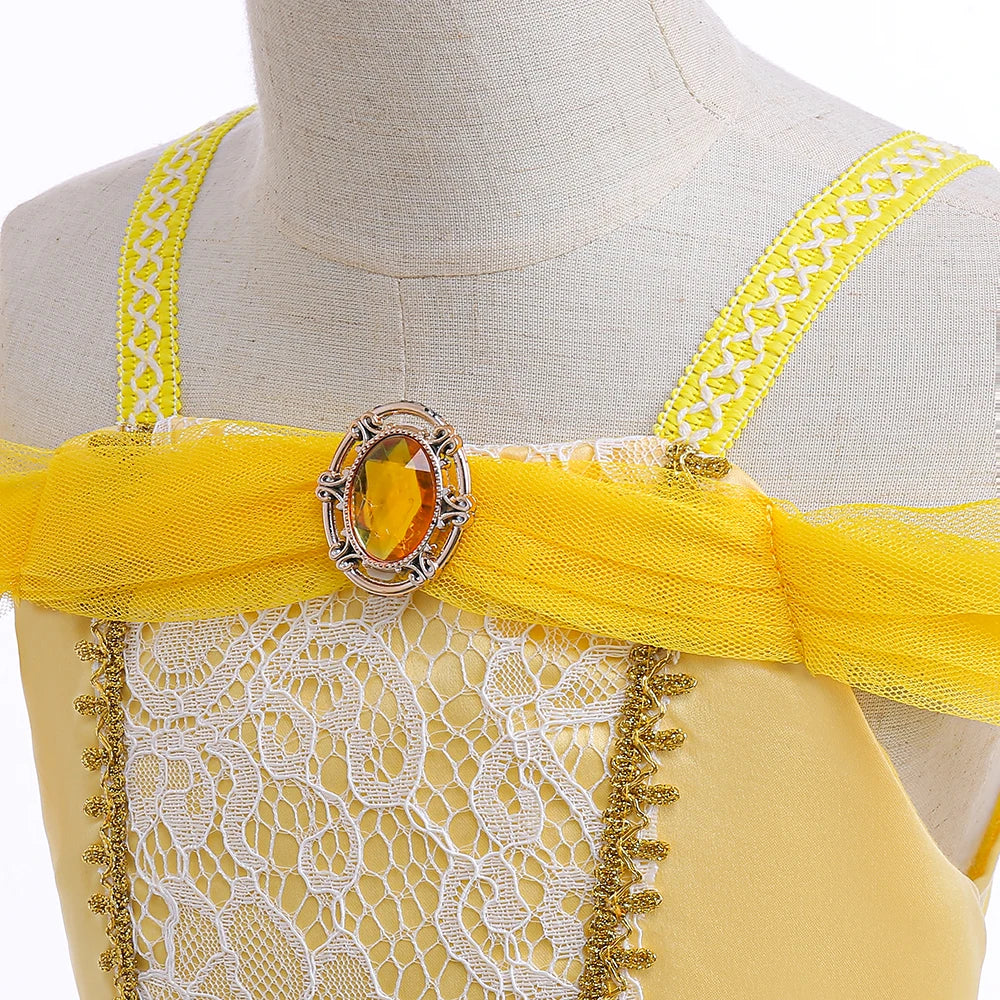 Fancy Girls Belle Halloween Costumes Carnival Cosplay Cartoon Christmas Beauty Party Princess Dress Tulle Birthday Kids Clothing