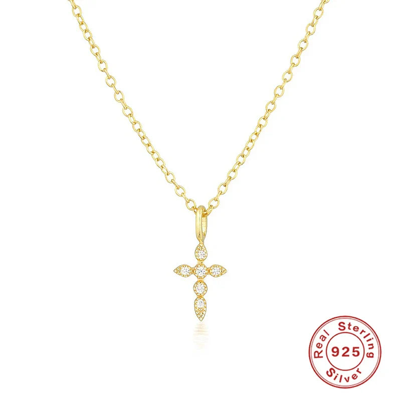 925 Sterling Silver Necklaces Charms for Women Crystal Cross Clavicle Collar Chain Simple Choker Necklace Accessories Gift