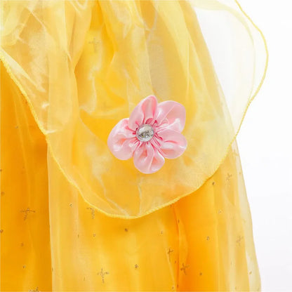 Girl Belle Dress Up Sleeveless Floral Children Party Princess Costume Kids Beauty and The Beast Halloween Carnival Outfit Clothe