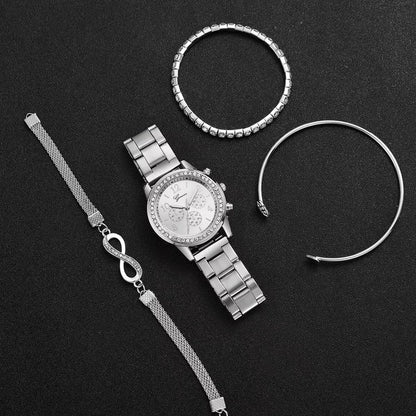 Women's Watch Fashion Rhinestone Arabic Dial Steel Band Quartz Watches Bracelets Set