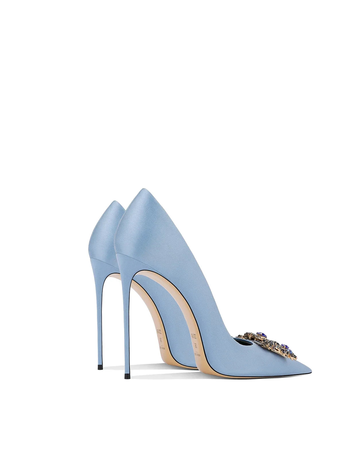 2026 Spring and Autumn New Women's Blue High Heels Pointed Thin Heel Rhinestone Square Buckle Dress Fashion Women's Shoes