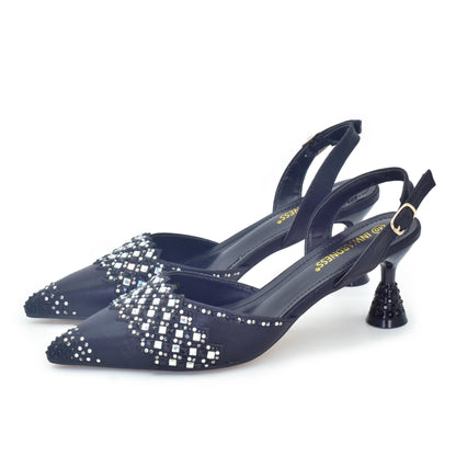Italian Shoe and Bag Set for Party in Women Ladies Party Shoes with Matching Bag Decorated with Rhinestone Pointed Toe Pumps