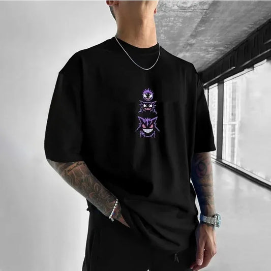 Gengar Graphic T-shirts Men's Oversized Clothing Harajuku Y2K Half-sleeve Male 100% Cotton Causalwear