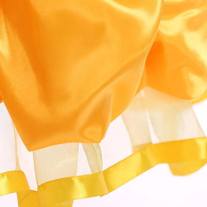 Girl Princess Dress Beauty And Beast Cosplay Costume Belle Praty Yellow Luxury Wedding Ball Gown Kid Carvinal Fancy Clothes