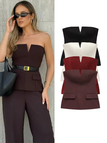 Spring Summer Women Strapless Crop 2025 Tops Basic Sleeveless Office Lady Tops Trend Street Classic Solid Tube Tops