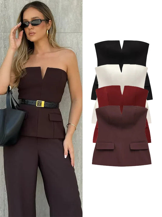 Spring Summer Women Strapless Crop 2025 Tops Basic Sleeveless Office Lady Tops Trend Street Classic Solid Tube Tops