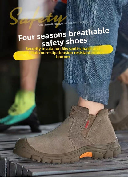 Anti Smashing Plastic Steel Toe Insulated Shoes, Breathable Suede Leather, All Season Anti Scalding Welding Shoes