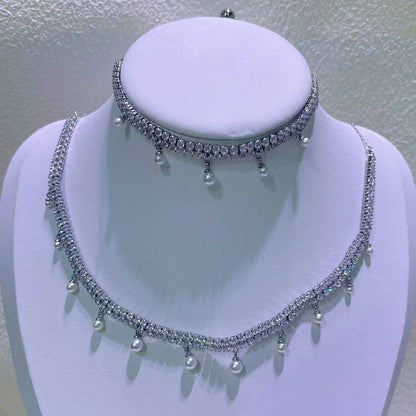 2025 New Trend Fine Wedding Jewelry Set Charm Silver Heart shaped Crystal Luxury Pearl Necklace Earrings Romantic Gift for Women