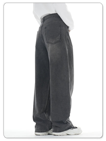 American Retro Washed Gray Baggy Straight Wide Leg Jeans Men's Business Casual Baggy Four Season Denim Pants Unisex Clothes