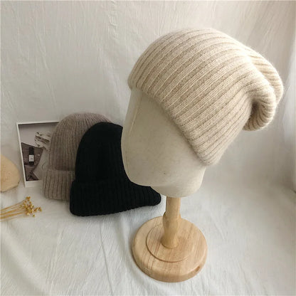 Winter Dome Brimless Casual Hat Warm Rabbit Fur Knit Hat women's double-layer Thick Wool Hat Casual Hat Toe Cap Cold Hat 4m868