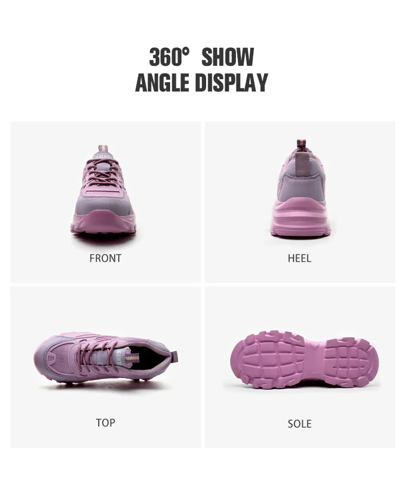 Lace-up Safety Work Shoes For Women Steel Head Boots Female Indestructible Construction Non Slip Platform Work Shoes