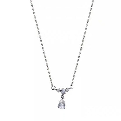 Heart Shape Pendant Necklaces Silver Color 5A Cubic Zirconia Minimalist Style Clavicle Chain Women And Girl Jewelry