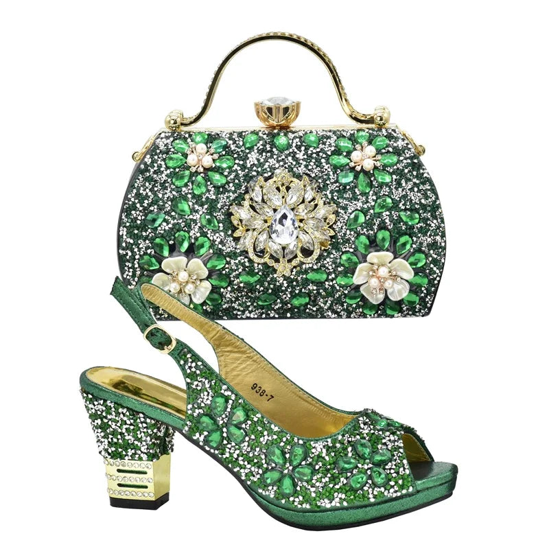 2026 Italian Shoes and Bags Matching Set with Rhinestone Plus Size Shoes Luxury Italian Shoe and Bag Set Wedding Shoes Bride
