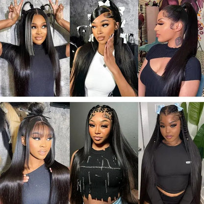 13×6 HD Lace Straight Human Hair Wig Natural Color Pre Plucked Natural Hairline Remy Hair Glueless Wig For Women