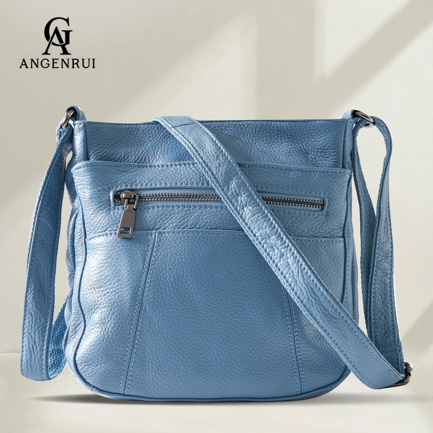 New Genuine Leather Women's Bag Casual One Shoulder Crossbody Bag Multi Pocket Messenger Bag