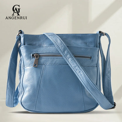 New Genuine Leather Women's Bag Casual One Shoulder Crossbody Bag Multi Pocket Messenger Bag
