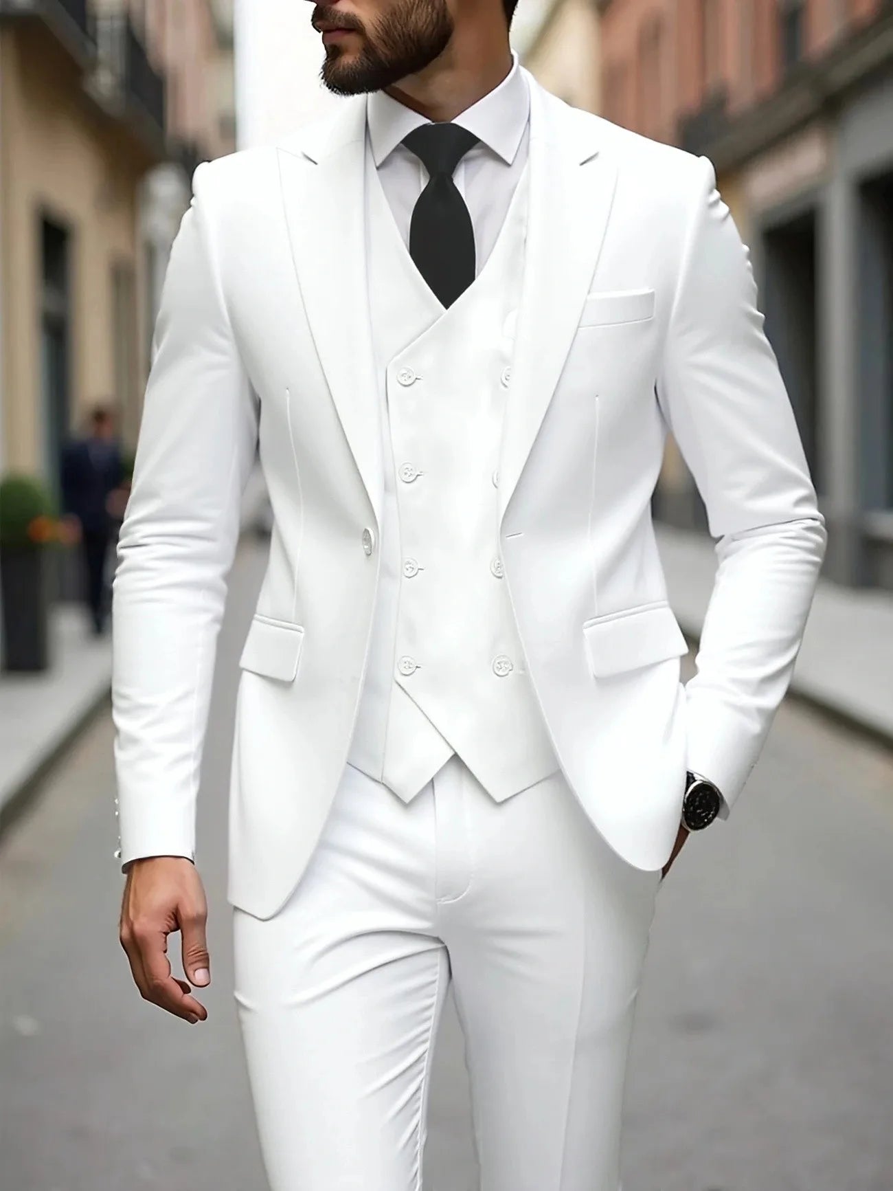 ManSuitOutfit Thin Simple Solid Color Single-breasted Male Suits British Style Long Sleeve Pocket MenSet wedding suits for men