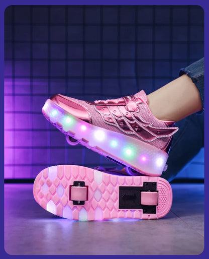Sneakers Roller Shoes Outdoor Deformation Parkour Skates Dual-Use Children Girls Boys Adult Men Women Unisex Roller Skates