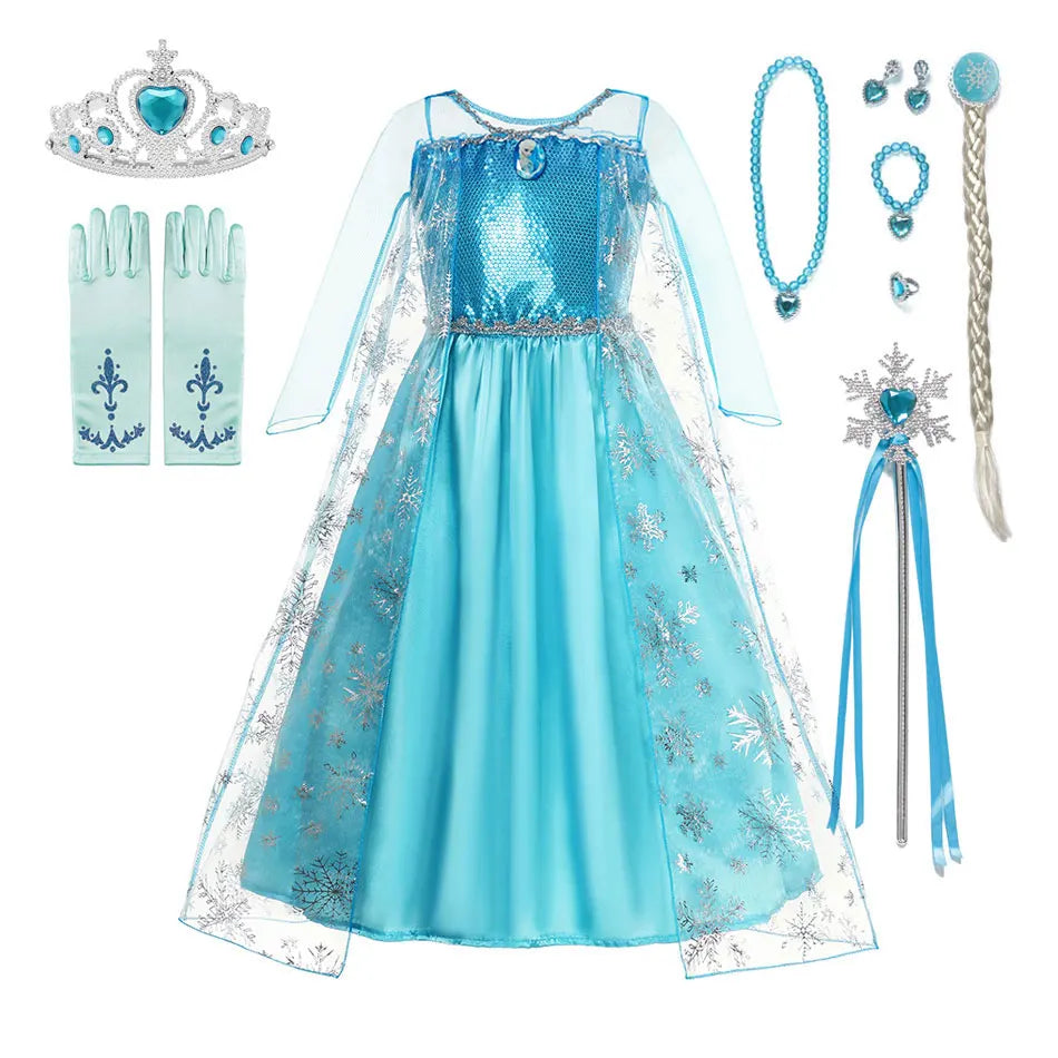 Meninas Rainha da Neve Fantasias Infantis Meninas Festa de Carnaval Baile Vestido Elsa Roupas Infantis Fantasia de Princesa Vestido de Aniversário