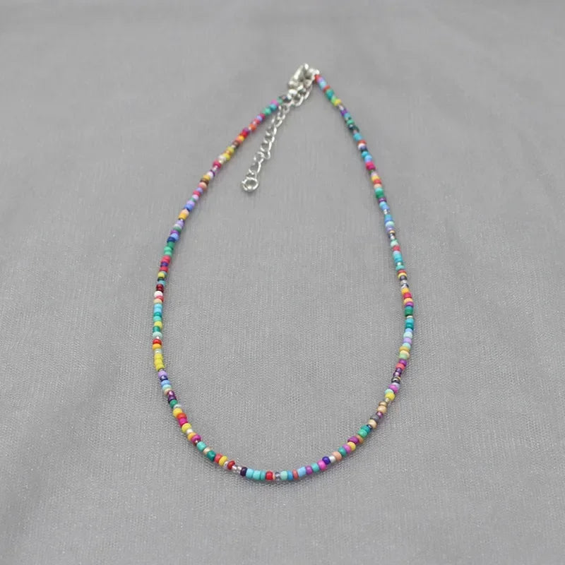 Handmade Rainbow Seed Beads Simple Choker Necklace Candy Color Neck Chain Women's Wild Sweet Colorful Collar Jewelry