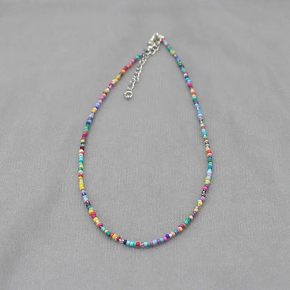 Handmade Rainbow Seed Beads Simple Choker Necklace Candy Color Neck Chain Women's Wild Sweet Colorful Collar Jewelry