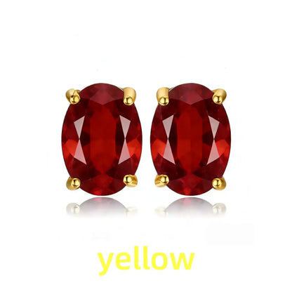 Rose Gold Yellow Gold Plated Oval Natural Amethyst Citrine Garnet Topaz Peridot 925 Sterling Silver Earrings for Women