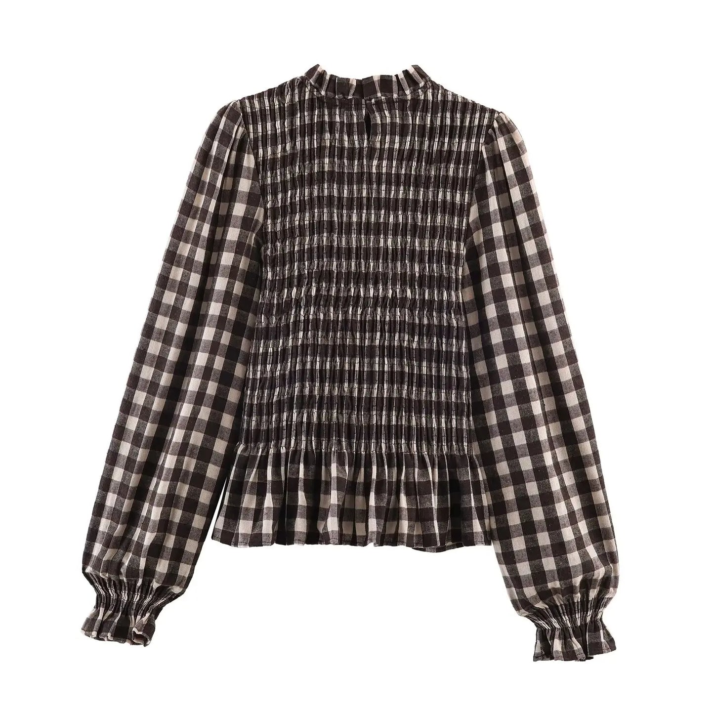 2025 Vintage Chic Brown Plaid Shirts Women Long Sleeve Blouses Fold Fashion Casual Elegant Women Tops Y2k