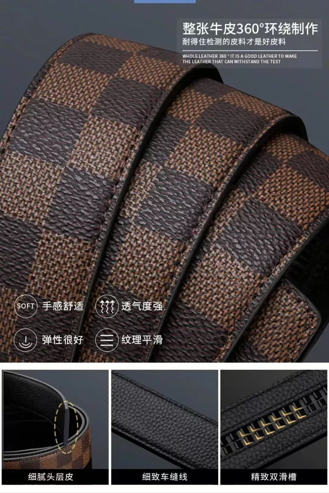 2026 Top Grain Leather Genuine Leather Belt Automatic Buckle High Quality For Business Casual Plaid Pants