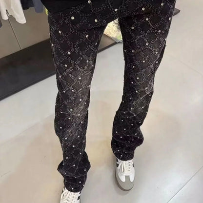 Autumn and Spring New Fashion Trend Retro High Street Printed Elastic Denim Pants Men's Casual Sports High Quality Jeans