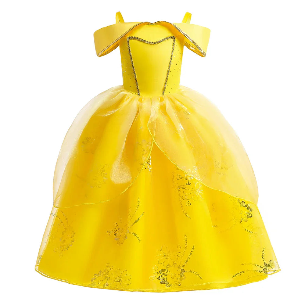 Fancy Girls Belle Halloween Costumes Carnival Cosplay Cartoon Christmas Beauty Party Princess Dress Tulle Birthday Kids Clothing