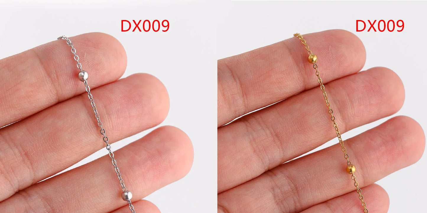 5Pcs/Lot Stainless Steel Bead Rope Link/Cuban/Paperclip Links Snake Chain Necklace Diy Women Jewelry 18K Gold Color Neck Chains