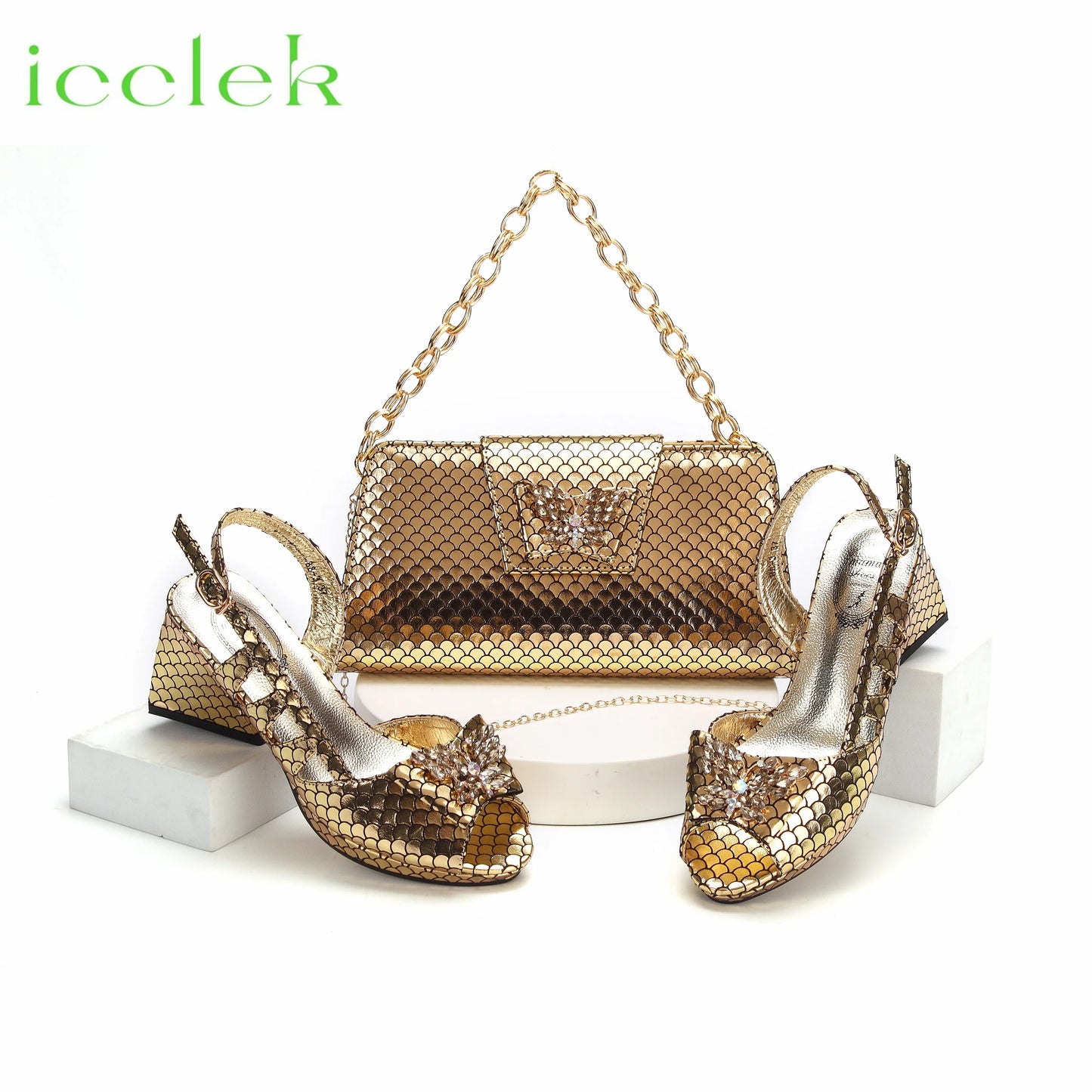 Italian Hollow Design Shoes Matching Bag in Coffee Color Comfortable Heels Ladies Sandals for Party