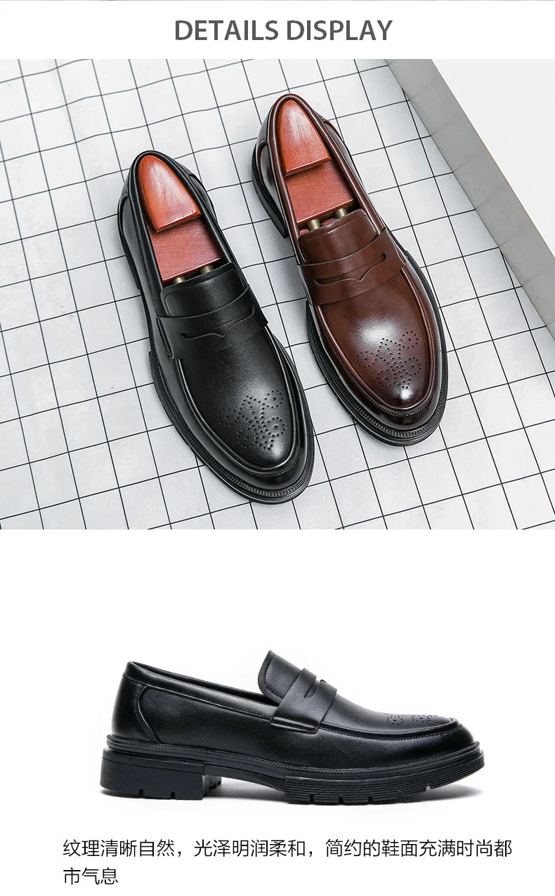 Platform Wedding Brogues Shoes For Men Classic Office Social Men's Dress Leather Shoes Formal Casual Business Loafers Male