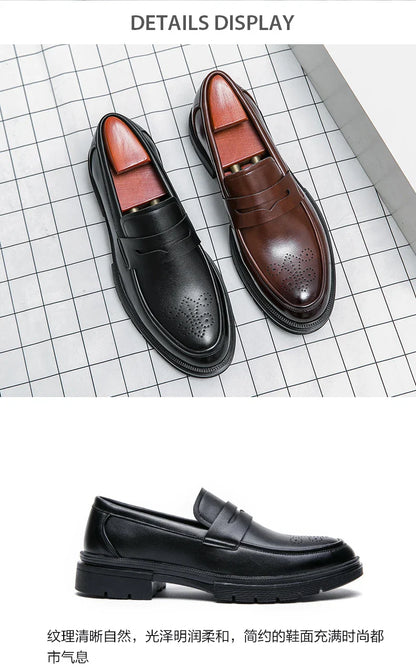 Platform Wedding Brogues Shoes For Men Classic Office Social Men's Dress Leather Shoes Formal Casual Business Loafers Male